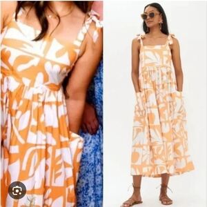 Oliphant Womens Twiggy Camel Tie Dress in Orange and White Floral M